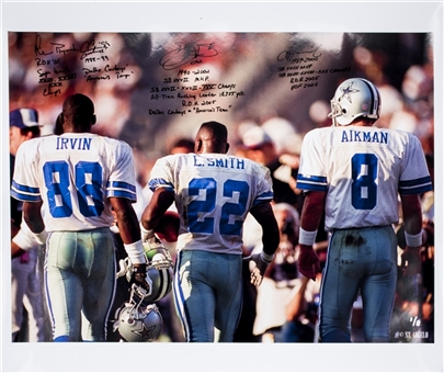 Michael Irvin, Emmitt Smith, & Troy Aikman Multi Signed & Inscribed 30x40 Photo (PSA/DNA)